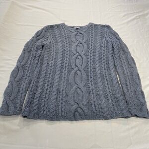 Mimi Maternity Silk Angora Cable Knit Sweater Blue Small Pullover Crew Neck S